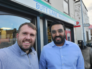 Jonathan infront of Butt Lane Pharmacy